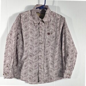 Wrangler Kids Boys Small Burgundy White Paisley Western Button Down Shirt